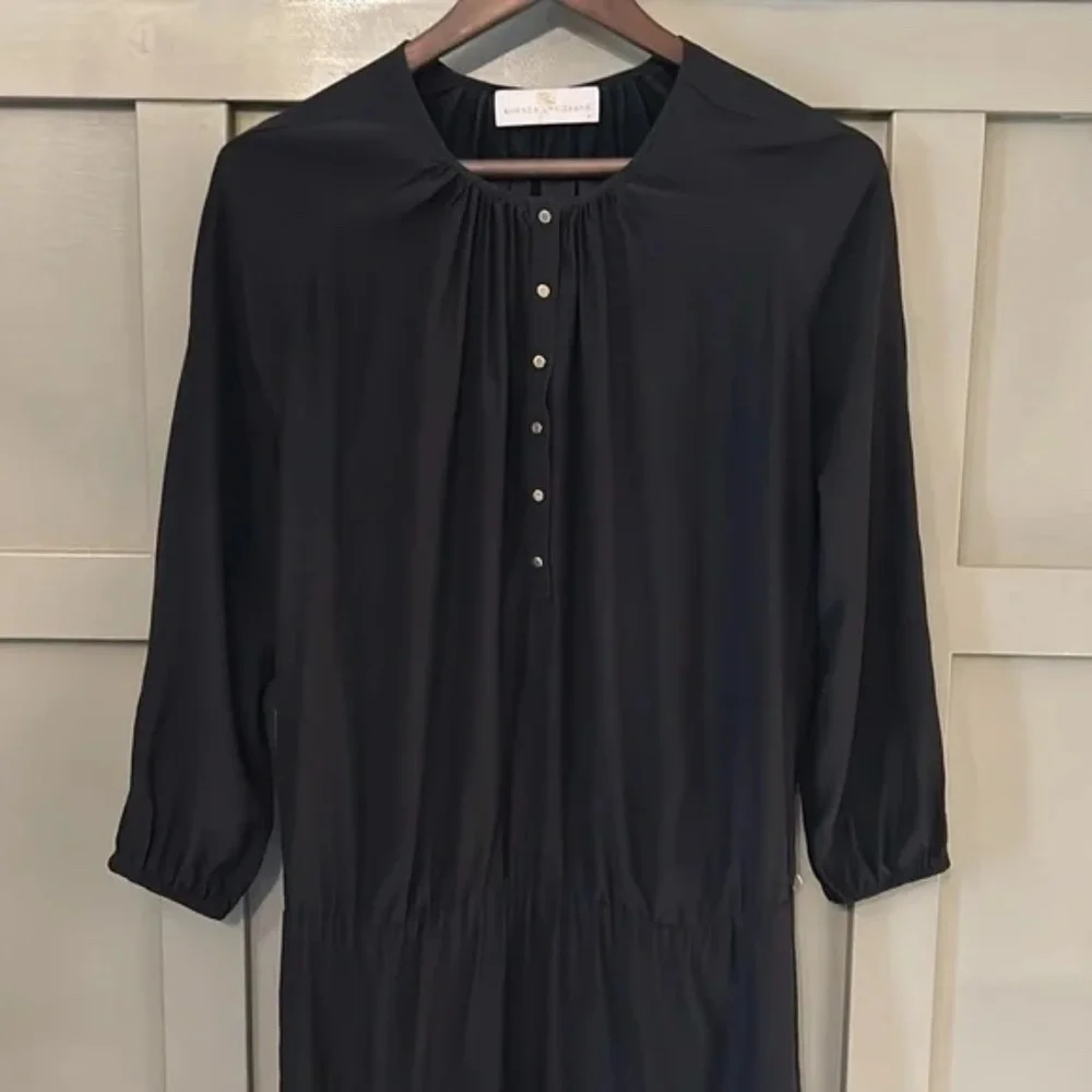 Amanda Uprichard Black Silk Drop Waist Long Sleeve Dress Size Small